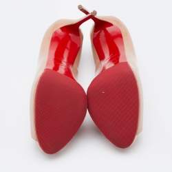 Pre Owned حذاء كعب عالي كريستيان لوبوتان نيو برايف جلد بيج لامع بمقدمة مفتوحة مقاس 37