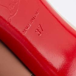 Pre Owned حذاء كعب عالي كريستيان لوبوتان نيو برايف جلد بيج لامع بمقدمة مفتوحة مقاس 37