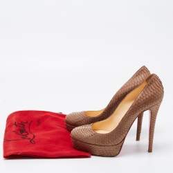 Christian Louboutin Beige Python Leather Peep Toe Pumps Size 39
