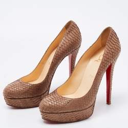 Christian Louboutin Beige Python Leather Peep Toe Pumps Size 39