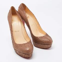 Christian Louboutin Beige Python Leather Peep Toe Pumps Size 39