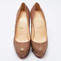 Christian Louboutin Beige Python Leather Peep Toe Pumps Size 39