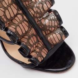 Christian Louboutin Black Patent Leather/Mesh and Lace Fortitia Ankle Strap Sandals Size 36.5