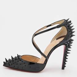Pre Owned Christian Louboutin Black Patent Leather Goldocross Spike Pumps Size 35