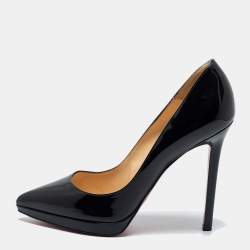 Pre Owned Christian Louboutin Black Patent Leather Pigalle Plato Platform Pumps Size 38
