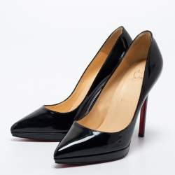 Pre Owned Christian Louboutin Black Patent Leather Pigalle Plato Platform Pumps Size 38