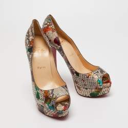 Christian Louboutin Multicolor Python Leather Lady Peep Toe Platform Pumps Size 40