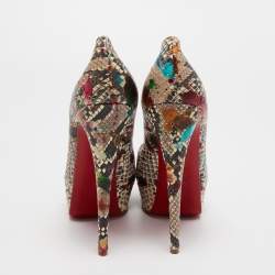 Christian Louboutin Multicolor Python Leather Lady Peep Toe Platform Pumps Size 40