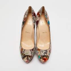 Christian Louboutin Multicolor Python Leather Lady Peep Toe Platform Pumps Size 40