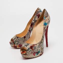 Christian Louboutin Multicolor Python Leather Lady Peep Toe Platform Pumps Size 40