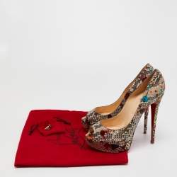 Christian Louboutin Multicolor Python Leather Lady Peep Toe Platform Pumps Size 40