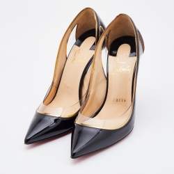 مملوكة مسبقًا Christian Louboutin Black/Gold Patent Leather and PVC Cosmo Pointed Toe Pumps Size 36