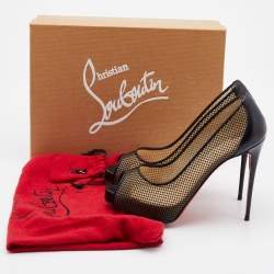 Pre Owned Christian Louboutin Black Mesh and Leather Fetilo Platform Pumps Size 38