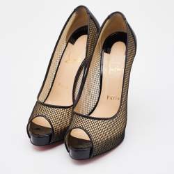 Pre Owned Christian Louboutin Black Mesh and Leather Fetilo Platform Pumps Size 38