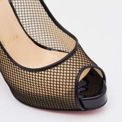 Pre Owned Christian Louboutin Black Mesh and Leather Fetilo Platform Pumps Size 38