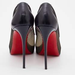 Pre Owned Christian Louboutin Black Mesh and Leather Fetilo Platform Pumps Size 38