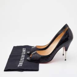 Christian Louboutin Black Ostrich Leg Leather Yotruche Peep Toe Pumps Size 40.5