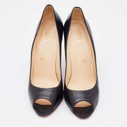 Christian Louboutin Black Ostrich Leg Leather Yotruche Peep Toe Pumps Size 40.5