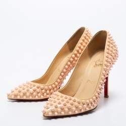 Christian Louboutin Light Peach Patent Leather Pigalle Spikes Pumps Size 36.5 