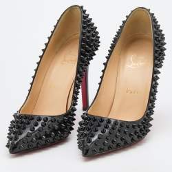 Pre Owned  Christian Louboutin Black Patent Leather Pigalle Spikes Pumps Size 37