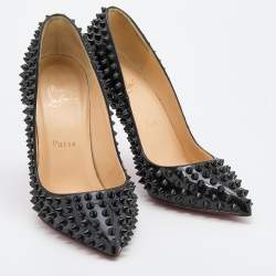 Pre Owned  Christian Louboutin Black Patent Leather Pigalle Spikes Pumps Size 37