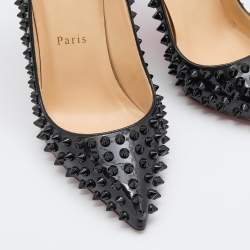 Pre Owned  Christian Louboutin Black Patent Leather Pigalle Spikes Pumps Size 37