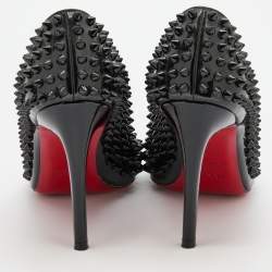 Pre Owned  Christian Louboutin Black Patent Leather Pigalle Spikes Pumps Size 37