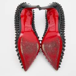Pre Owned  Christian Louboutin Black Patent Leather Pigalle Spikes Pumps Size 37