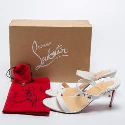 Pre Owned Christian Louboutin White Leather Lock Me Slides Size 40.5