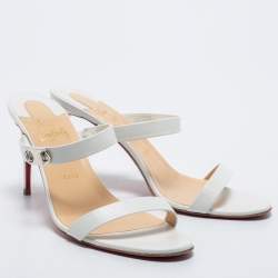 Pre Owned Christian Louboutin White Leather Lock Me Slides Size 40.5
