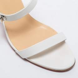 Pre Owned Christian Louboutin White Leather Lock Me Slides Size 40.5