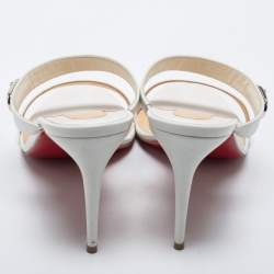 Pre Owned Christian Louboutin White Leather Lock Me Slides Size 40.5