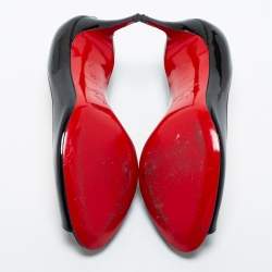 Pre Owned Christian Louboutin Black Patent Leather Flo Peep Toe Pumps Size 35