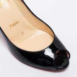 Pre Owned Christian Louboutin Black Patent Leather Flo Peep Toe Pumps Size 35