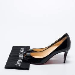 Pre Owned Christian Louboutin Black Patent Leather Flo Peep Toe Pumps Size 35