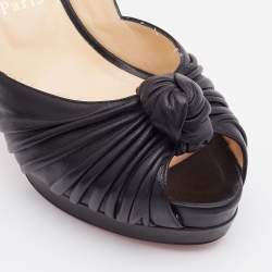 Pre Owned Christian Louboutin Black Leather Jenny Knot Peep Toe Platform Pumps Size 37.5
