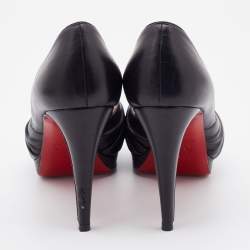 Pre Owned Christian Louboutin Black Leather Jenny Knot Peep Toe Platform Pumps Size 37.5