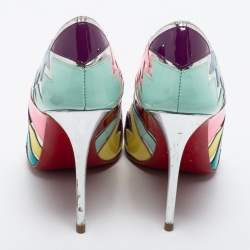 Pre Owned Christian Louboutin Multicolor Patent Leather Explotek Zigzag Pumps Size 34.5