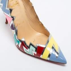 Pre Owned Christian Louboutin Multicolor Patent Leather Explotek Zigzag Pumps Size 34.5