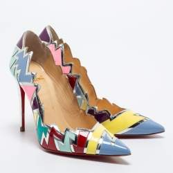 Pre Owned Christian Louboutin Multicolor Patent Leather Explotek Zigzag Pumps Size 34.5
