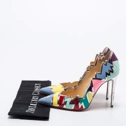 Pre Owned Christian Louboutin Multicolor Patent Leather Explotek Zigzag Pumps Size 34.5
