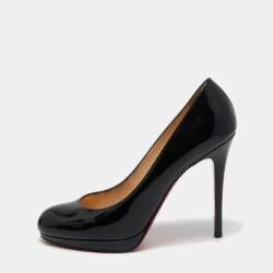 Pre Owned Christian Louboutin Black Patent Leather New Simple Platform Pumps Size 38.5