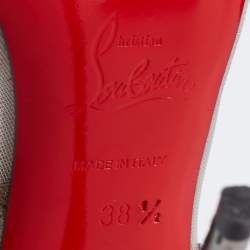 مملوكة مسبقًا Christian Louboutin Metallic Grey Leather and Mesh Follies Strass Pumps Size 38.5