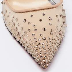 مملوكة مسبقًا Christian Louboutin Metallic Grey Leather and Mesh Follies Strass Pumps Size 38.5