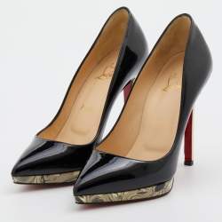 Pre Owned Christian Louboutin Black Patent Leather Pointed Toe Pumps Size 36