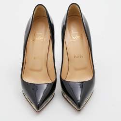 Pre Owned Christian Louboutin Black Patent Leather Pointed Toe Pumps Size 36