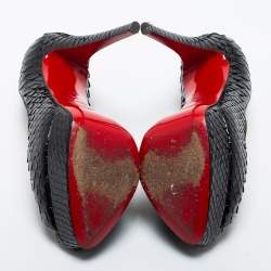 Pre Owned Christian Louboutin Black Python Leather Lady Peep Toe Platform Pumps Size 38