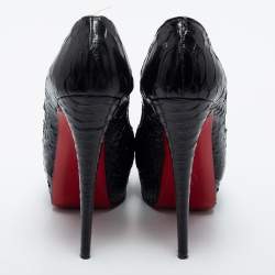 Pre Owned Christian Louboutin Black Python Leather Lady Peep Toe Platform Pumps Size 38