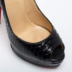 Pre Owned Christian Louboutin Black Python Leather Lady Peep Toe Platform Pumps Size 38