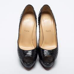 Pre Owned Christian Louboutin Black Python Leather Lady Peep Toe Platform Pumps Size 38
